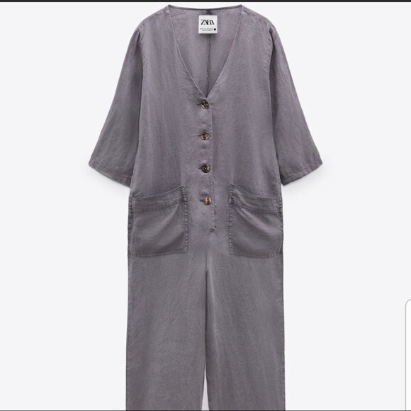 Zara Gray Lillian Linen Button Front Romper/Jumpsuit NWT - Picture 2 of 14